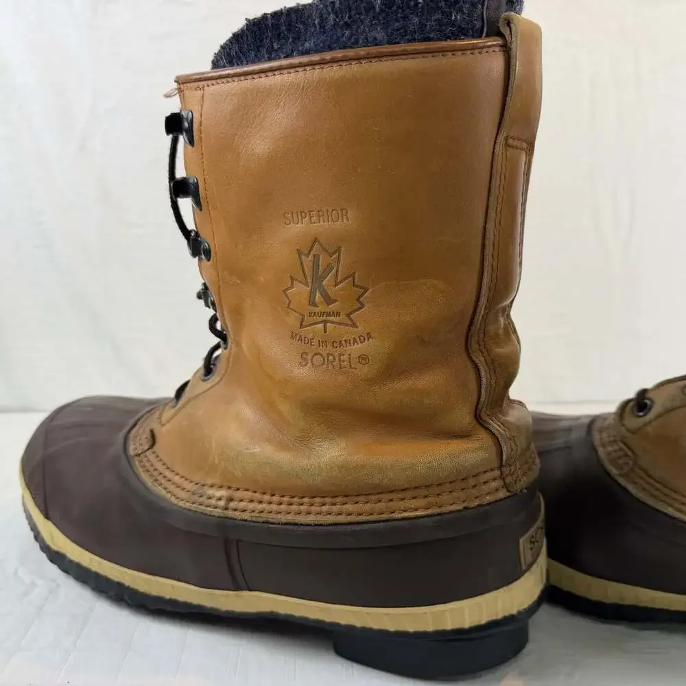 vintage Sorel Kaufman waterproof winter duck boots size 10 tan leather